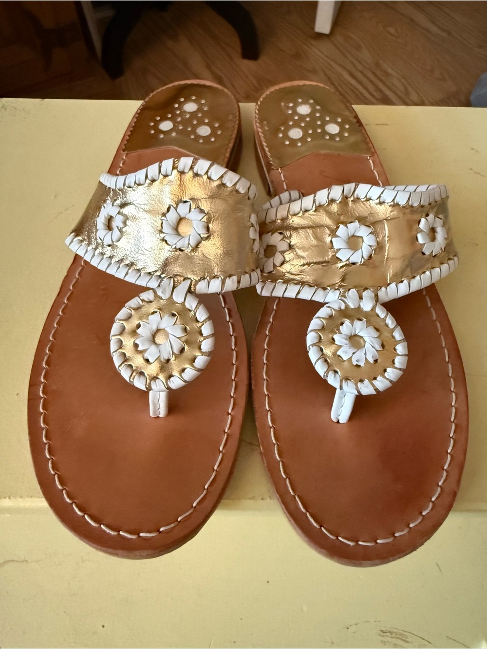 Jack Rogers Gold and White Classic Sandals